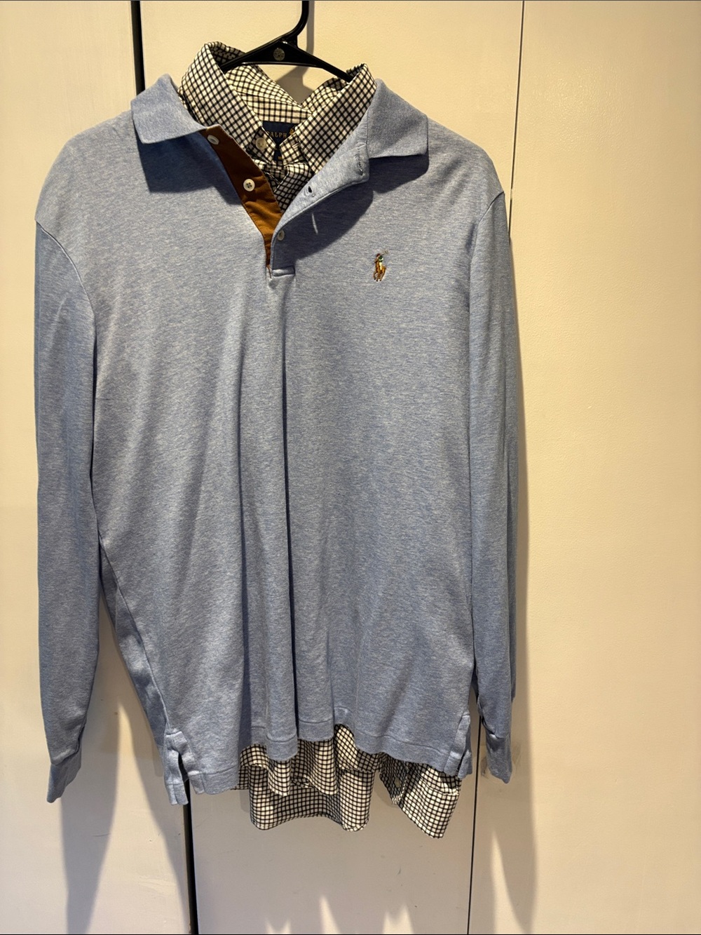 Ralph Lauren Heather Light Blue Long Sleeve Polo with Contrast Placket